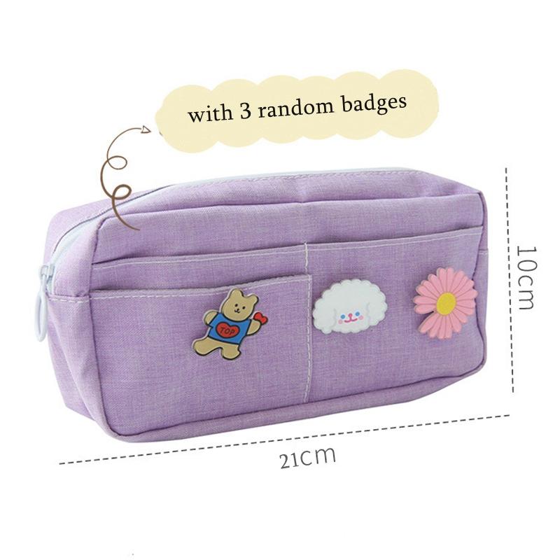 Kawaii lilla lerret blyantveske Søt dyremerke Rosa blyanthus Store skoleblyantvesker for Maiden Girl skrivesaker