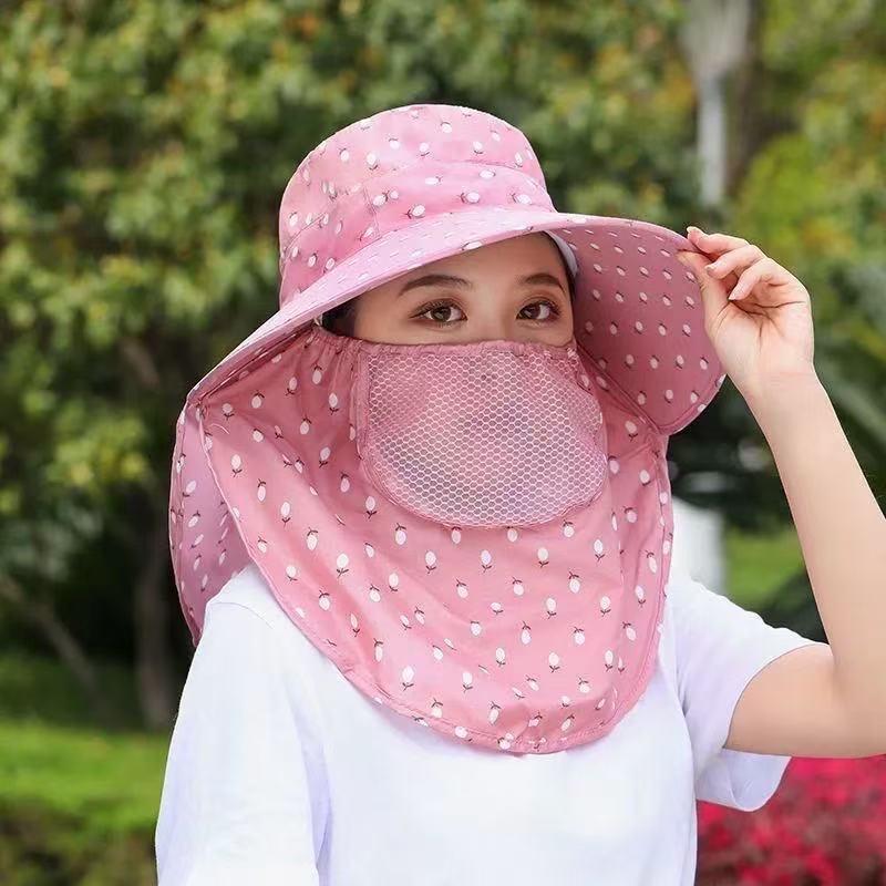Women's Sun Protection Wide Brim Hat with Face Mask - UV Protection for Summer Activities