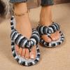 Fashion Fashion Colorful Striped Plush Slippers Women Winter Comfortable Indoor House Flip Flops Woman Clip Toe Non Slip Bedroom Slides