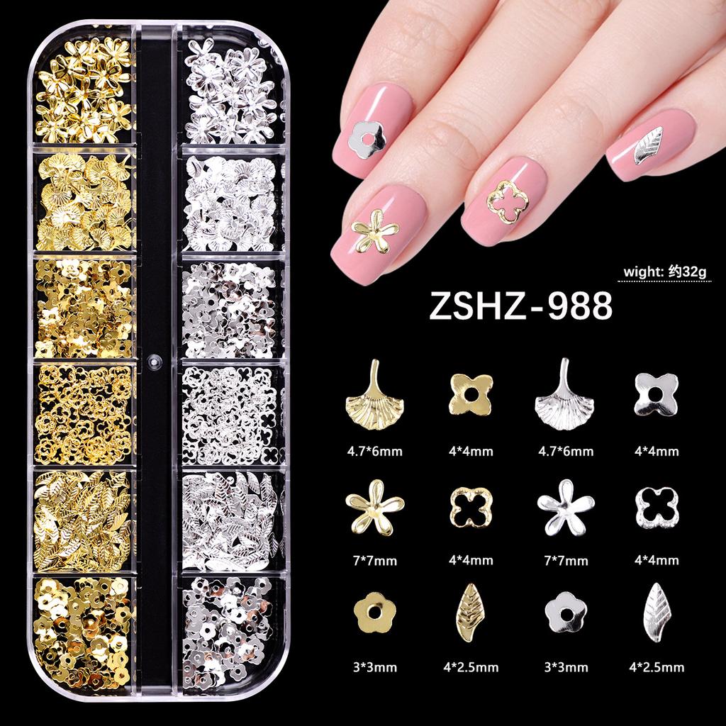 Japanese Bow Strip Box, Gold And Silver Nail Art Rivets, Half A Piece, Round Beads, Small Rice Grains, Butterfly Metal Nail Patch.