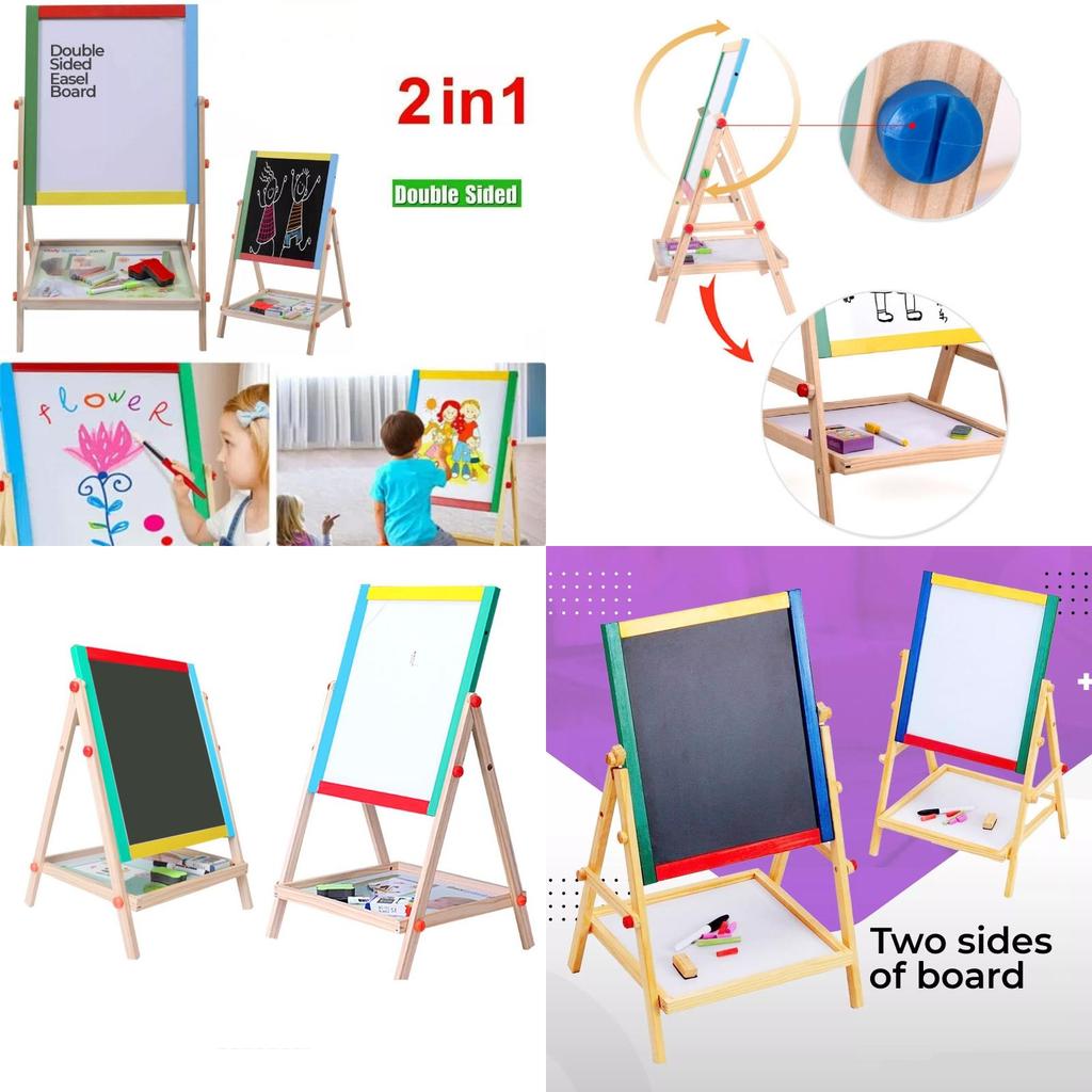 Kinder Doppelseitige Holz Staffelei Höhenverstellbar Bunte Magnetische Kreidetafel Für Kreatives Spiel Und Lernen