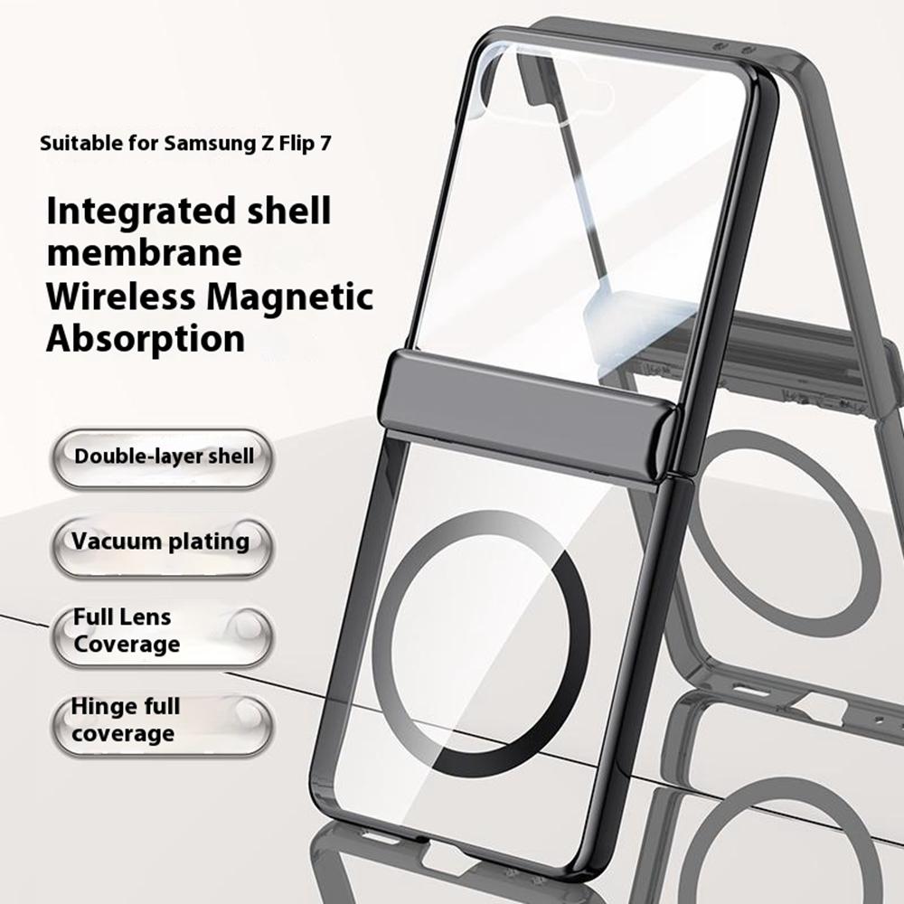 För Samsung Galaxy Z Flip7 5G Magnetiskt Skal Hårt PC+Akryl Telefonskal med HD Bakre Liten Skärmskydd