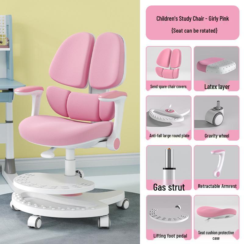 Adjustable Children's Writing Chair with Lumbar Support and Footrest for Proper Posture