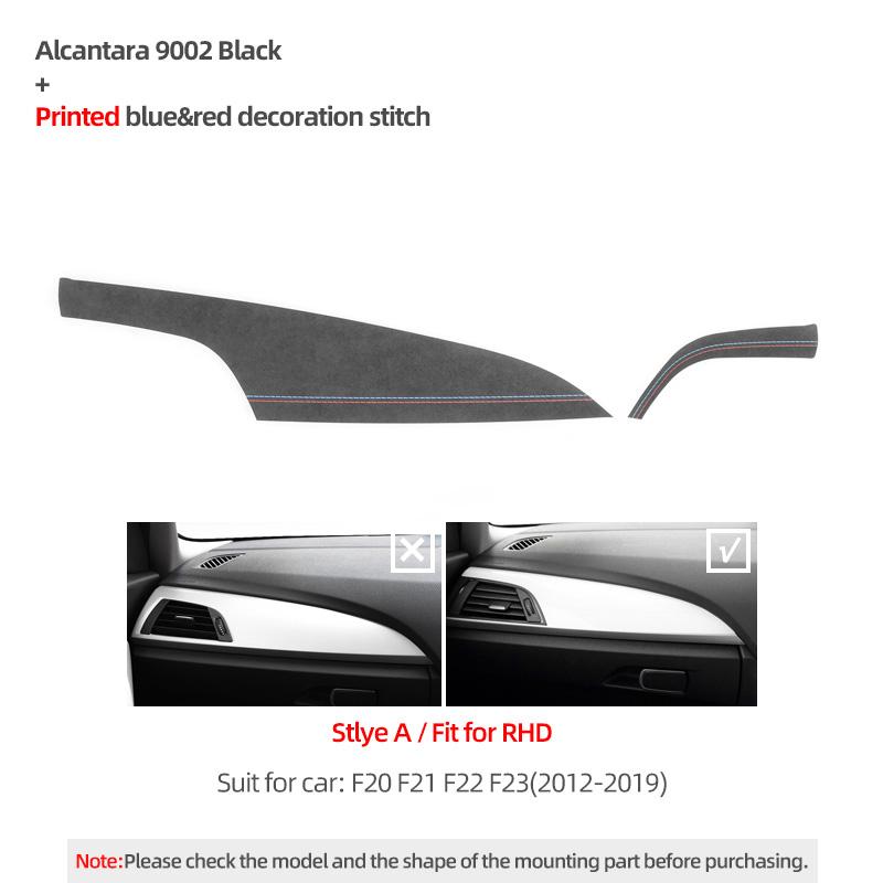

For BMW F20 F21 F22 F23 Made of Alcantara Car Interior Dashboard Panel trument Trim Cover M Performance Sticker Accessories 9002 Black A RHD
