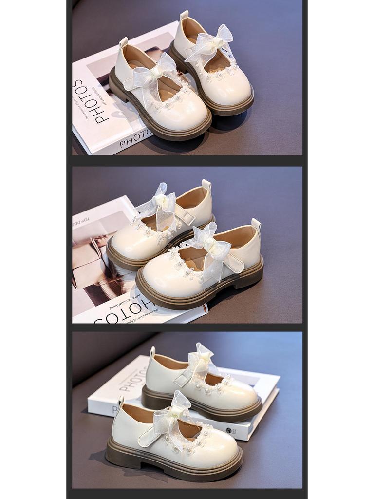 Chic Girls' White Princess Dress Shoes, 2025 Autumn Collection, Soft Sole Leather, Casual Elegance
