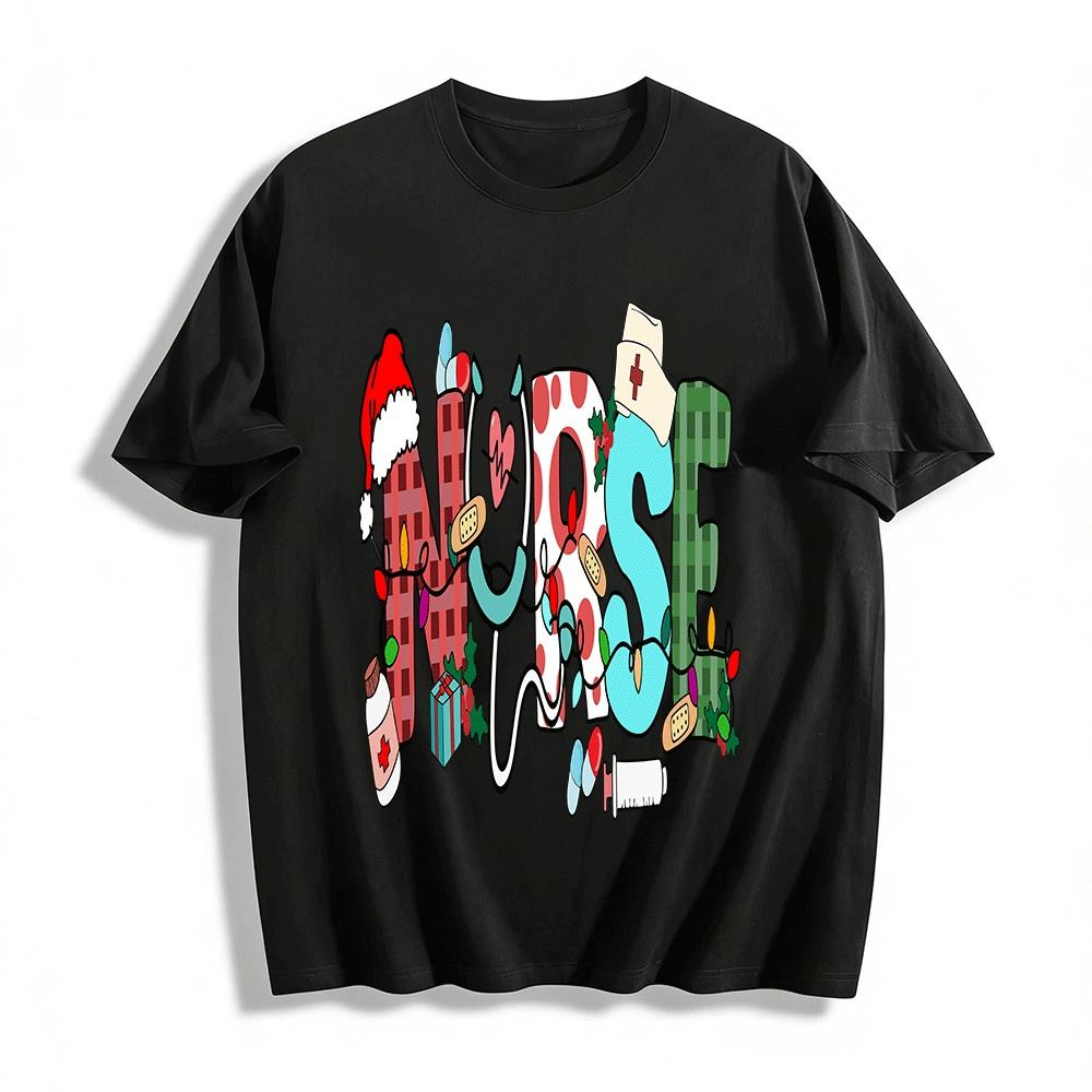 Christmas Themed Nurse Element Printed Casual Top Pure cotton T-shirt XXS