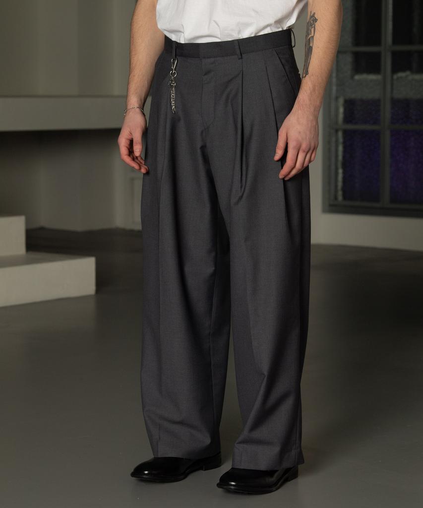 Dekkoloso Tailored Double-Pleat Wide Slacks [Charcoal]