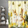 Easter Bunny Spring Shower Curtain, Cute Bunny Watercolor Greens Rustic Farmhouse Holiday Polyester Bathroom Decor with Hooks, W
