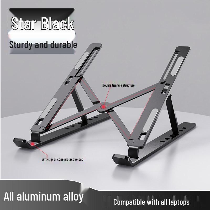 Aluminum Alloy Laptop Stand: Portable Folding Riser with Heat Dissipation and Adjustable Height.