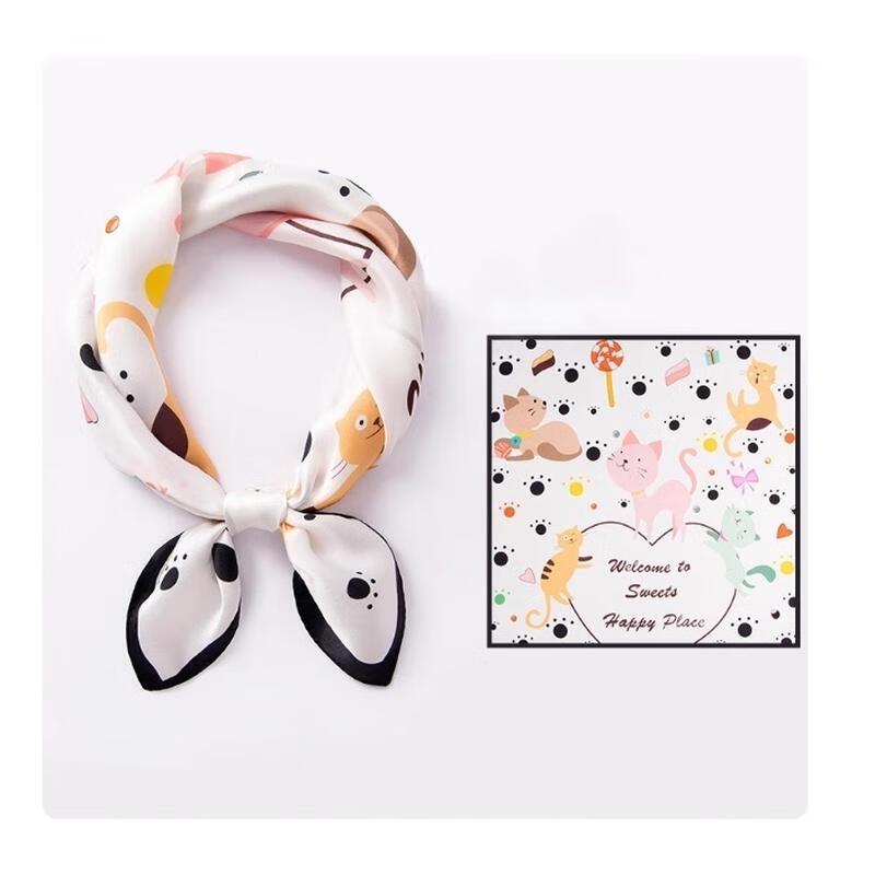 HANDUNYOU Cat Paradise Small Silk Scarf