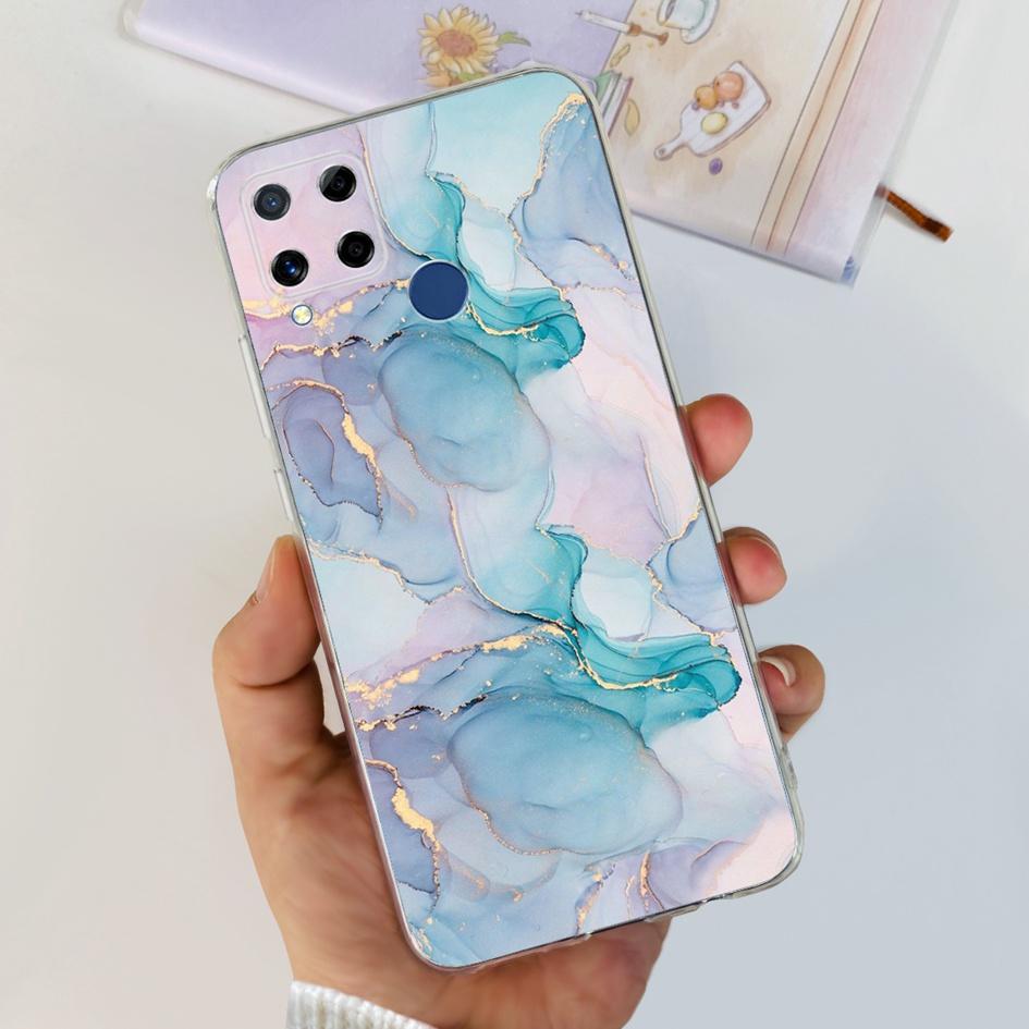 For Realme C15 Case Fashion Marble Butterfly Flower Soft TPU Phone Case For Realme C15 RMX2180 RMX2195 Coque C 15 Silicone Cover