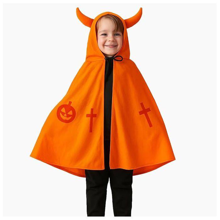 Déguisement - SIROCO - Cape à Cornes Enfant - Orange et Noire - Taille Unique 3 à 6 Ans - 100% Polyester