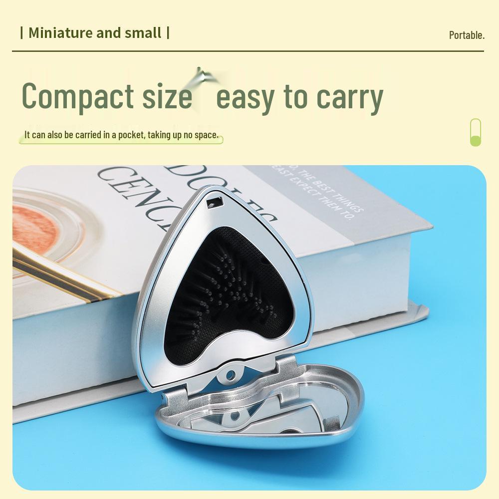 Mini Heart-Shaped Folding Mirror and Comb with Air Cushion Massage
