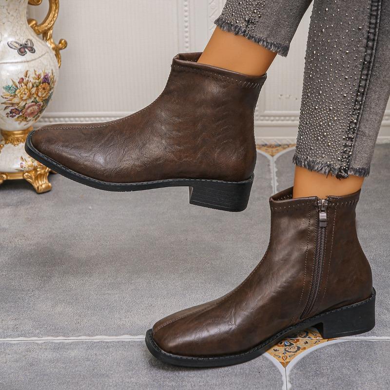 New Soft Leather Square Toe Versatile Low-heeled Shoes, Dr. Martens Boots and Women's Shoes