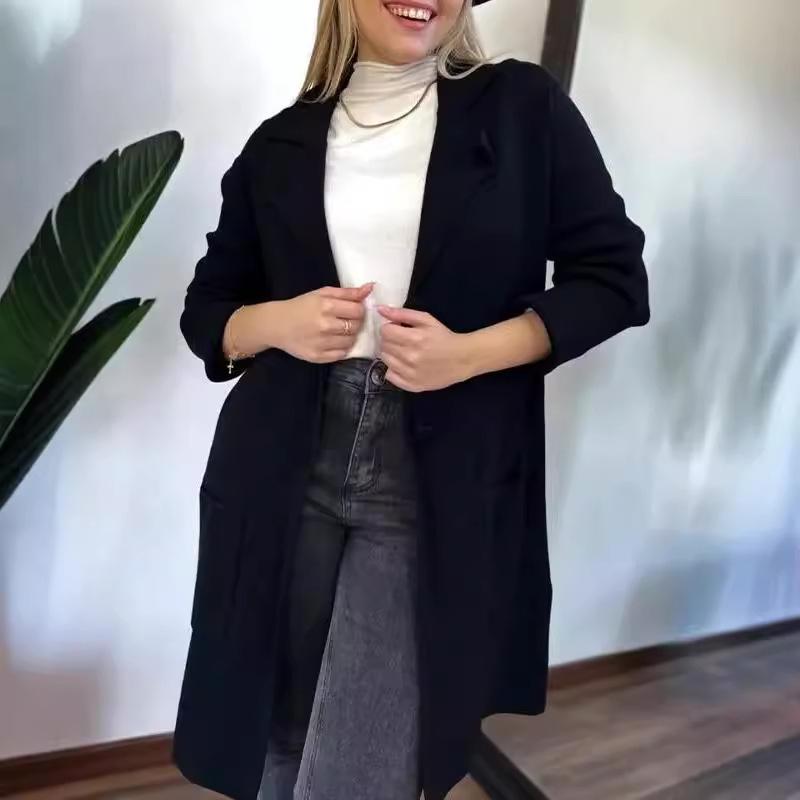 2024 Women's Fashion Woolen Coat: European & American Style, Long Sleeve, Turn-Down Collar, Pockets for Autumn & Winter