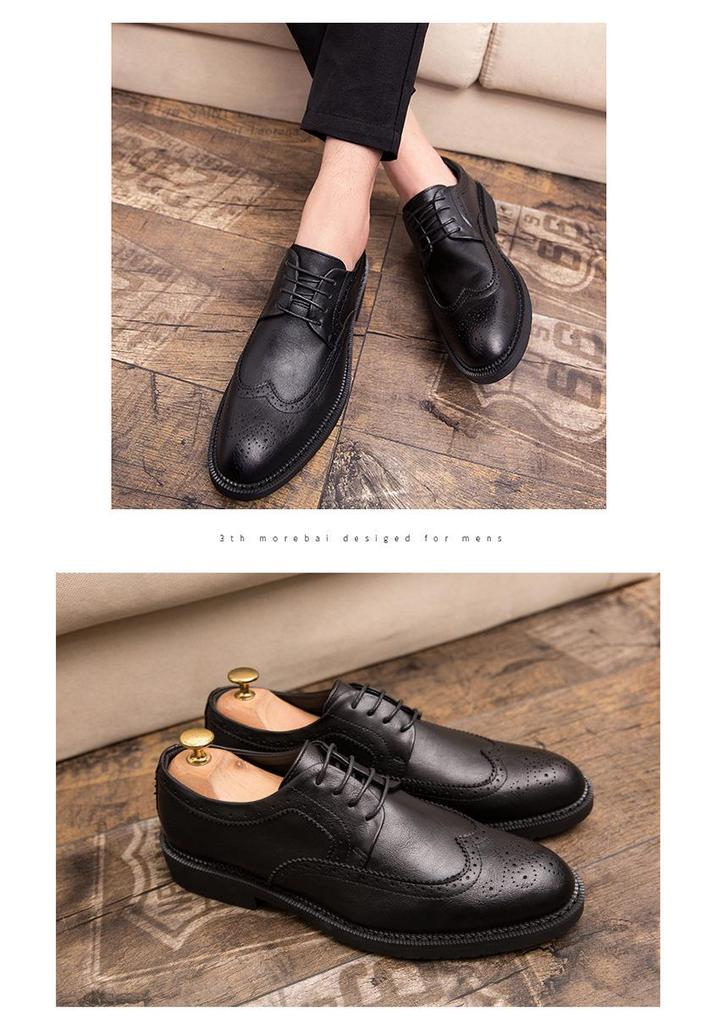 Men's Large Size Spring Leather Brogue Shoes - Casual & Formal Lace-up Low-tops