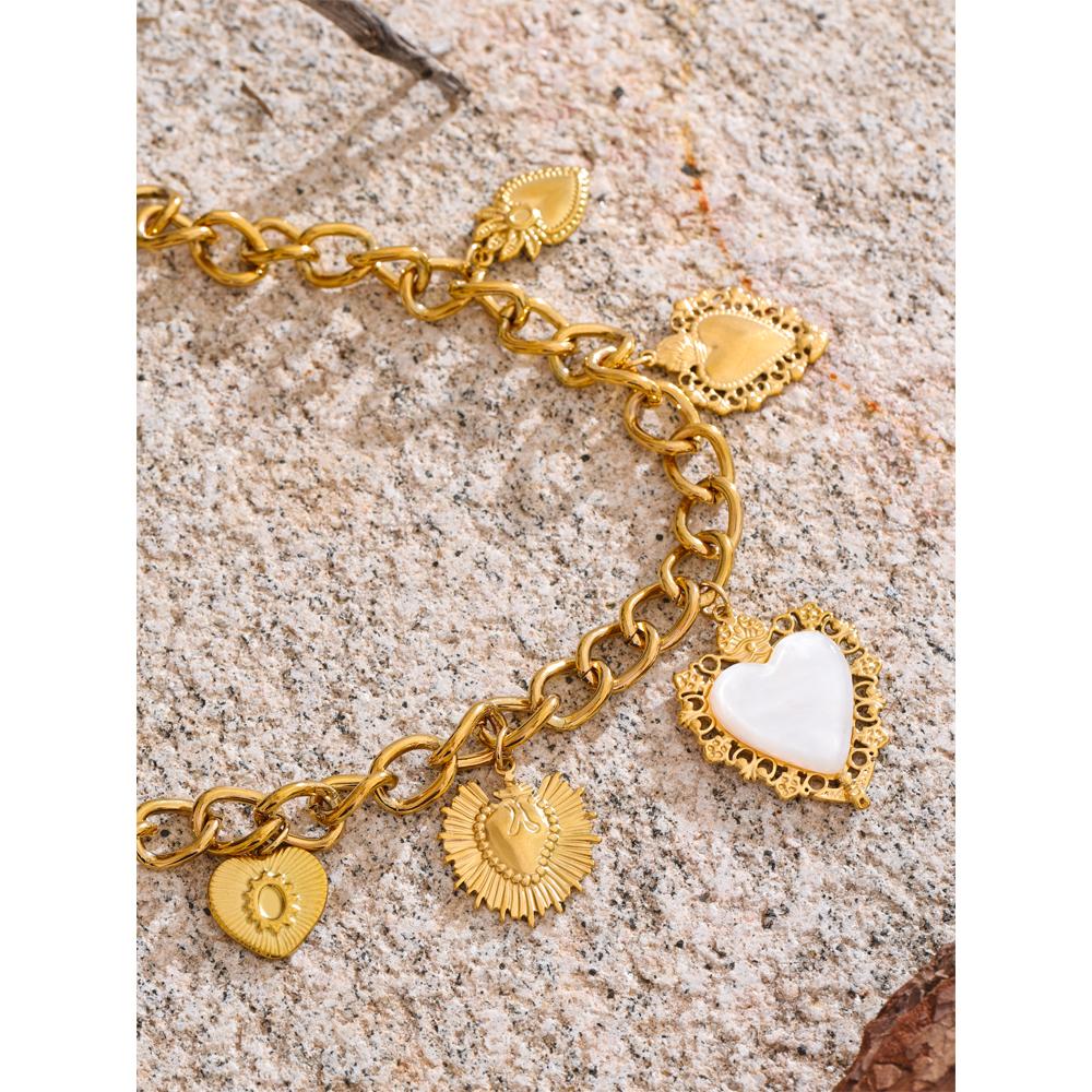 Yhpup 18K Golden Plated Stainless Steel Resin Heart Love Drop Necklace Cuban Chain Texture Charm Popular Jewelry 2025