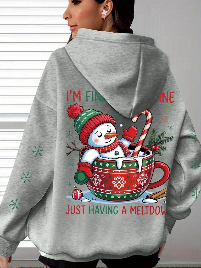 Bequemer Christmas Hoodie in Übergröße mit lustigem Schneeprint, perfekt für die Feiertage. Weich