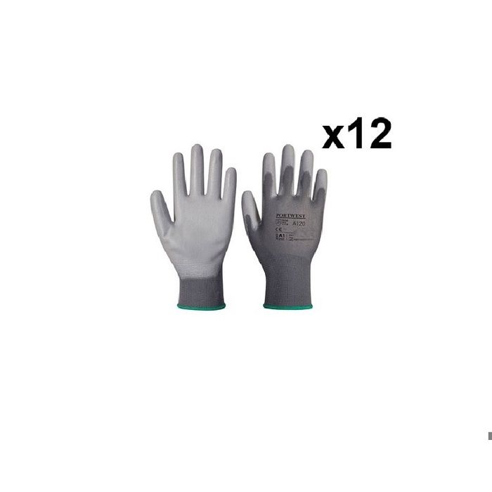 Portwest Lot de 12 paires A120 Gants de paume en PU gris Taille M 8