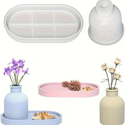 2pcs Set of Silicone Molds Flower Pots Vases Trays Mold Kits Plaster Resin Molds Handmade Candlesticks Crafts Molds Home Decorations