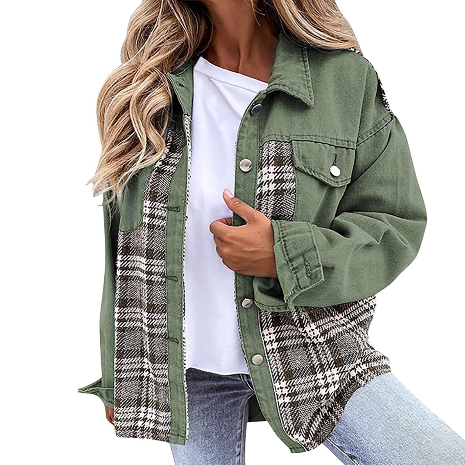 

Женская джинсовая куртка с длинным рукавом, большие размеры, базовая, с лацканами, на пуговицах, укороченная, повседневная, джинсовая куртка, пальто для дальнобойщиков, куртка XXL зелёный