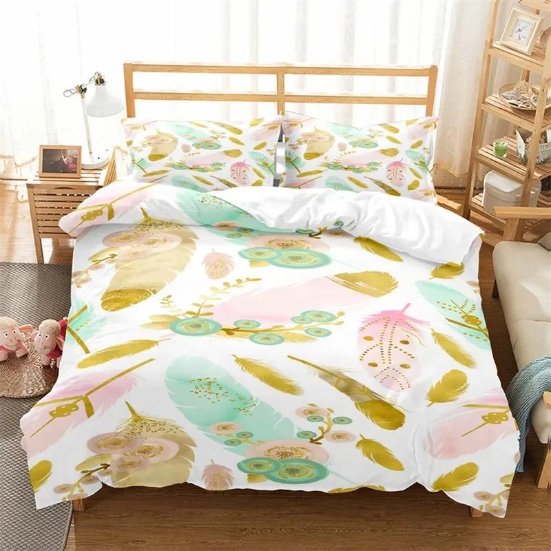 

Comforter Feather Bohemian Floral Bedding Set Microfiber Dream Catcher Comforter King For Girls Teen Adult Bedroom Decor Comforter (quilt)-EU Single(135*200cm)3pcs