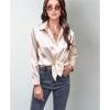 Spring Summer Satin Blouse Women Long Sleeve Shirt Faux Silk Top Casual European American Style