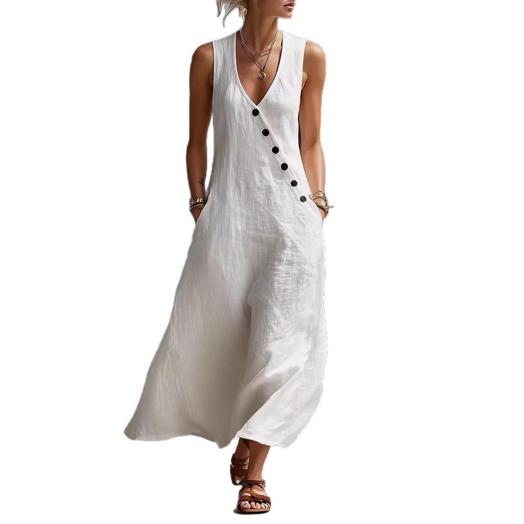 2026 European Women's Summer V-neck Sleeveless Casual Tank Dress