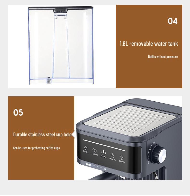 Italian Style Automatic Coffee Machine: High-Pressure Espresso & Milk Frothing All-in-One for Home.