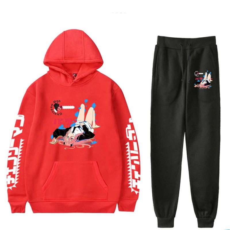 Anime Chainsaw Man Print Mannen Vrouwen Sweatshirt Set Casual Hoodie + Broek 2 Stuks Set Oversized Trui Mode Trainingspak Mannen kleding