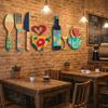 8PCS/SET Rustic Floral Kitchen Utensil Pendant Wood Coffee Cup Wall Sticker Wall Art Decals  Bar