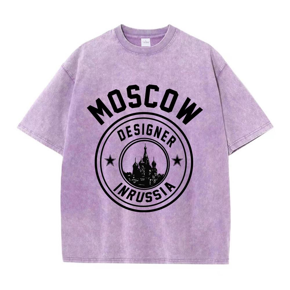 Woman Cotton Washed T-Shirts Fashion Design Moscow Designer In Russia Printed Tops Loose Distressed Street Female Clothes