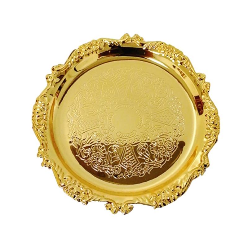 Decor Earrings Necklace Metal Tray Round Gift Living Room Storage Plate Display Bowl Bedroom Fruit Cake Sauce Dish Singing Bowl