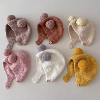 Autumn Winter Warm Plush Infant Knitted Hat with Ear Protection