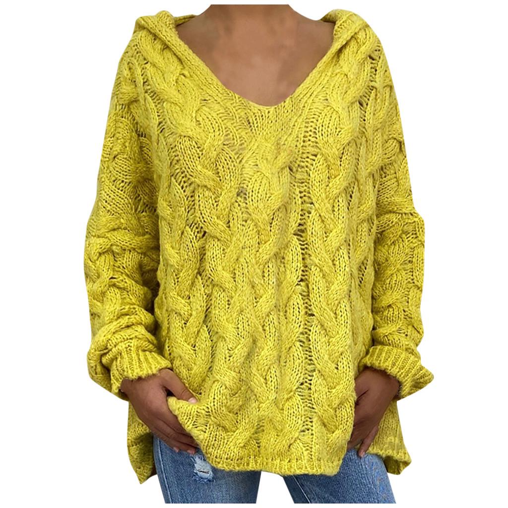 Women Fashion Loose Large Size Solid Color Hood Long Sleeves Sweater Tops