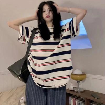Leto 2024 tričko s kontrastnými pruhmi a grafikou UNISEX y2k Top Ležérne tričká s krátkym rukávom nadmernej veľkosti Ženy Tričko Harajuku Dámske streetwear