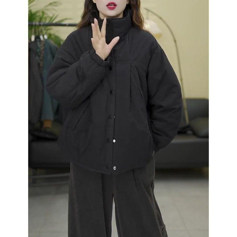 Women’s Winter Solid Color Thickened Warm Cotton Jacket Casual Loose Slimming Versatile Short Basic Outerwear for Daily Wear