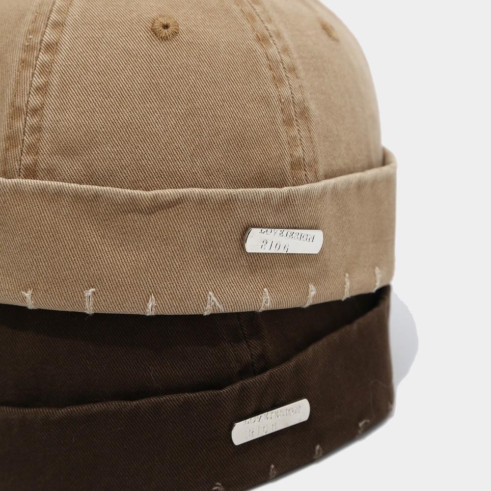 Vintage Washed Denim Brimless Docker Cap Solid Color Cotton Hip Hop Hat Adjustable Brimless Hat Boy Girls