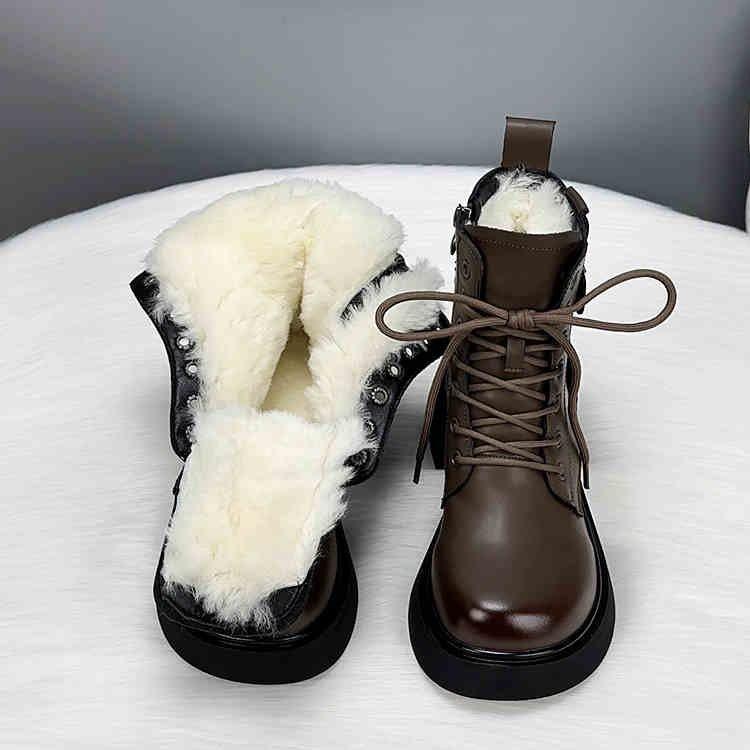 Thick Soled Short Boots for Women  New Autumn and Winter Round Toe Single Boots with Plush and Thickened Short Boots