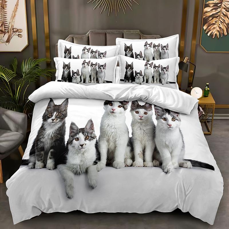 Ensemble de literie en forme d'animal 3D, housse de couette en duvet de chat ou de chien mignon DE135 * 200, housse de couette de luxe pleine taille, housse de literie blanche pour jeunes