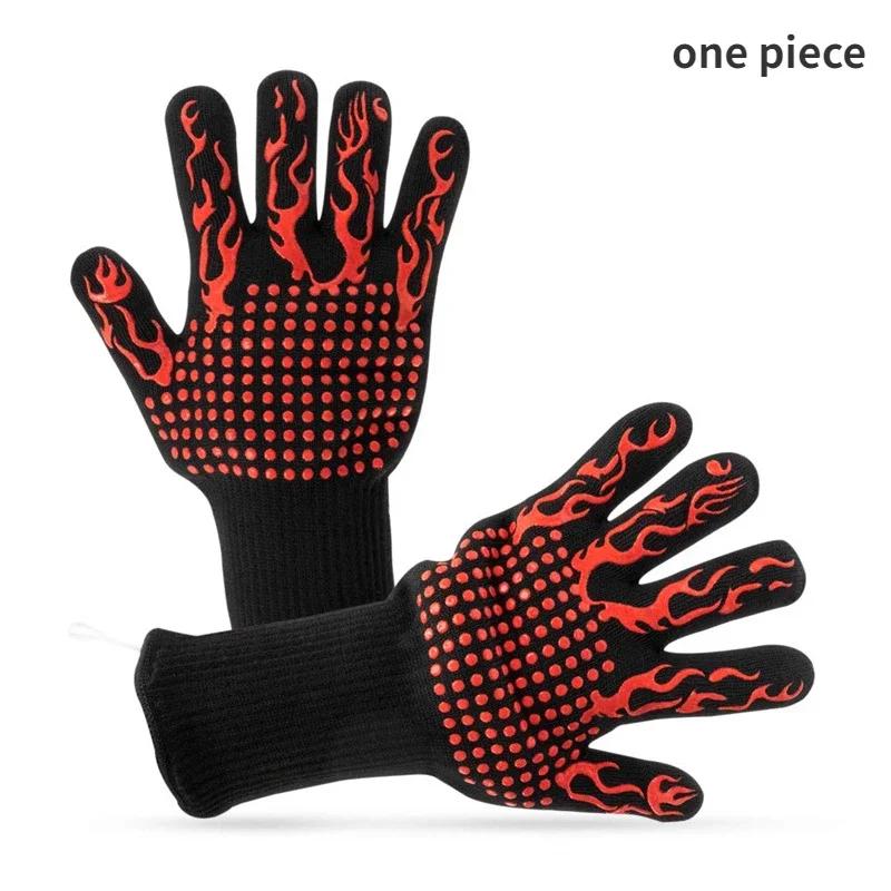 BBQ Oven Gloves High Temperature Resistance Barbecue Mitts 800 Degrees Fireproof Anti Heat Insulation Microwave Glove for Baking