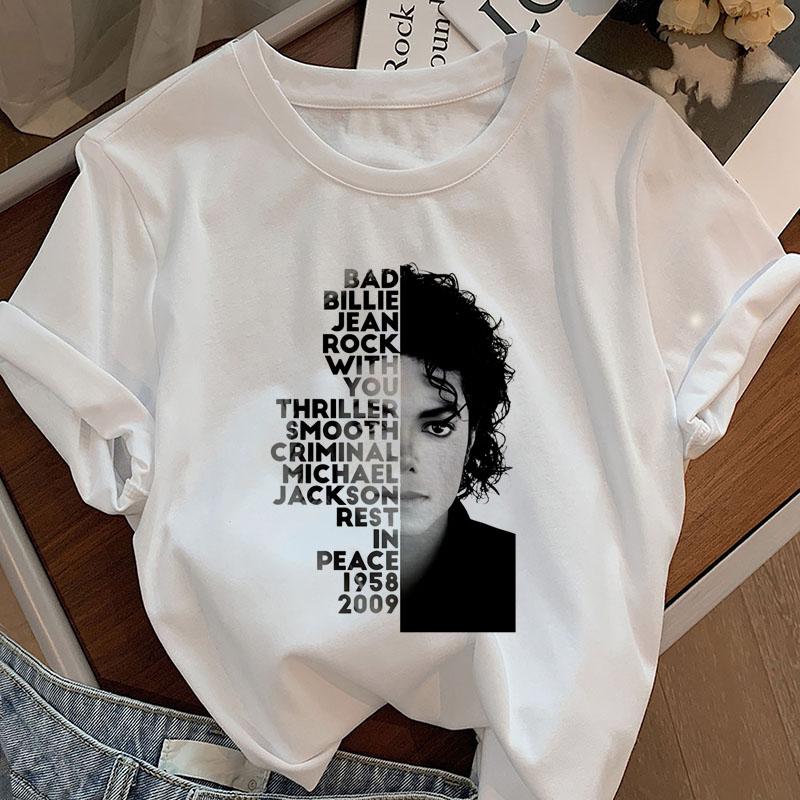 Michael Jackson King of Pop T Shirts Woman Short Sleeve King of Pop Era T-Shirt Casual Round Ne