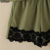 VONDA 2PCS Summer Women Sleeveless Lace Splicing Tank Tops and Shorts Pants Casual Sets
