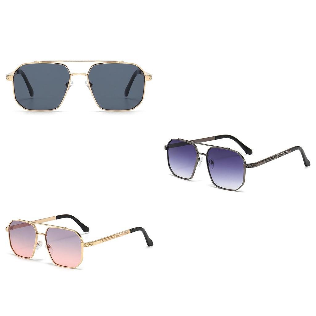 New Men's Sunglasses European And American Popular Metal Double Beam Stylish Oversized Shades Driving Sun Glasses Women