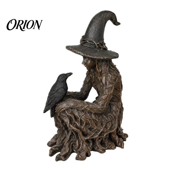 Mystical Witch Deco Halloween Tree Statue, Gothic Crow Resin Figurine, Decor Dark Fantasy Enchanting Ornament, Holiday Party Supplies Figurine