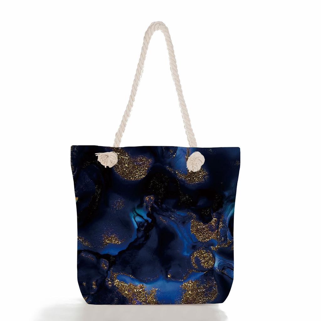 Multifunctional Geometric Shapes Printed Thick Rope Shoulder Beach Bag Casual Large Capacity Handbag 7591