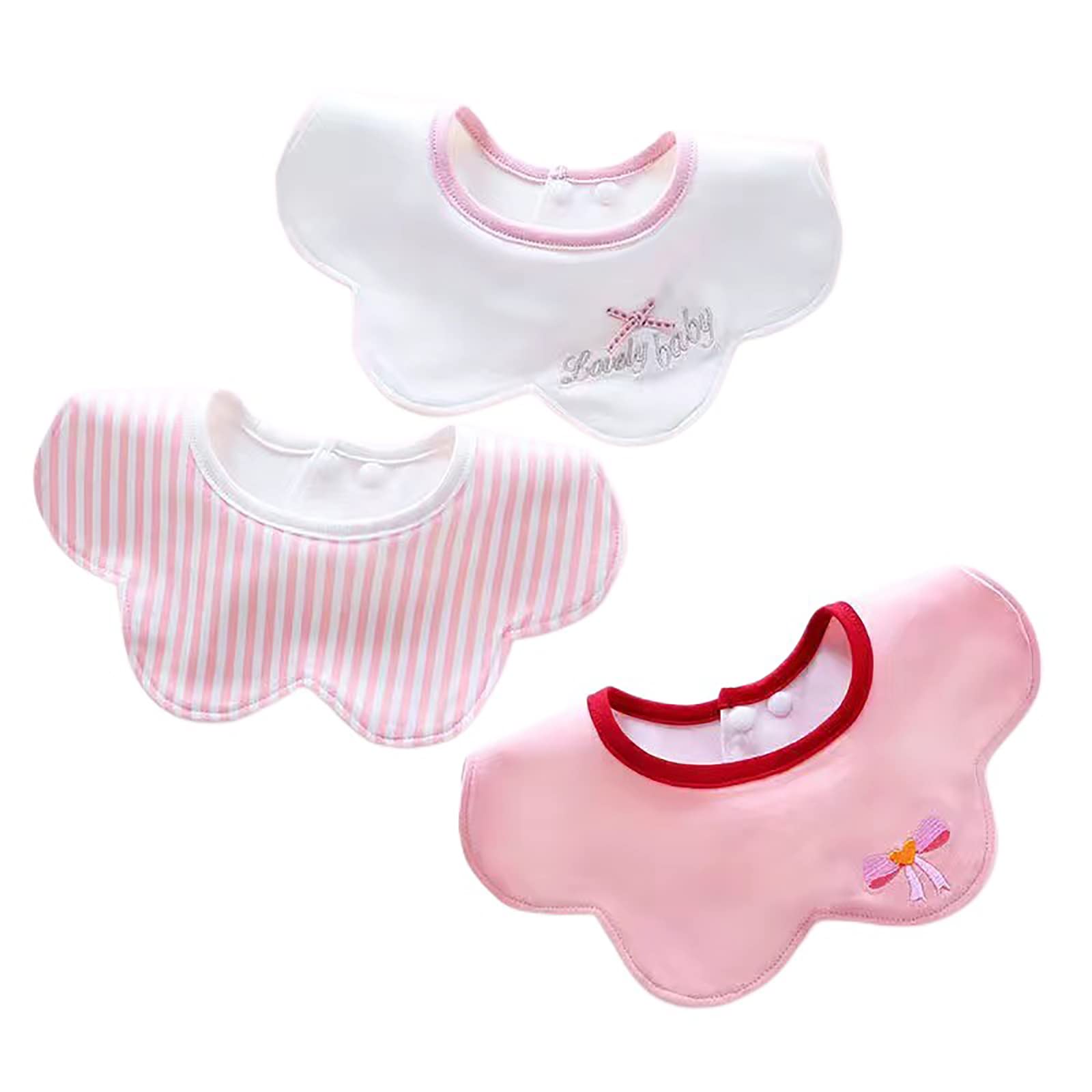 

Djlav Baby Waterproof Cotton 3D Solid Cute and Subtle Bibs for Perfect for Girls and Baby Shower and Stylish Gifts of Bibs, 360° Bibs, 3-Piece Set,