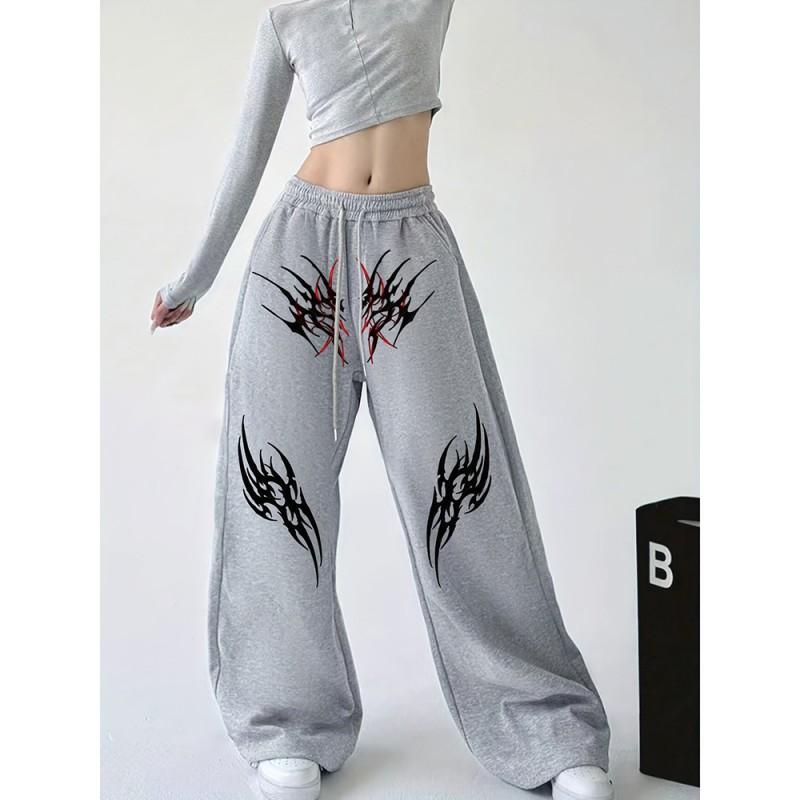 Womens High Street Hip Hop Loose Straight Leg Casual Pants