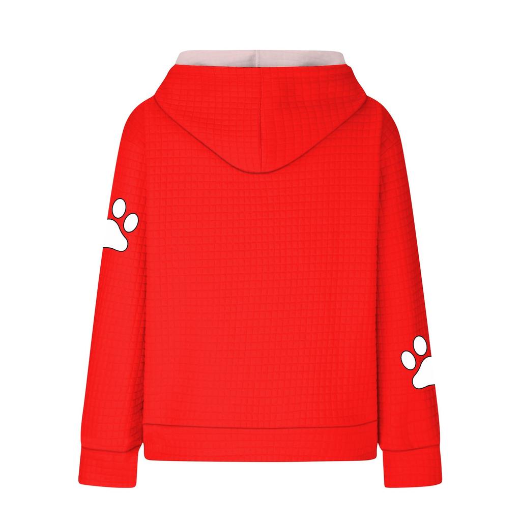 Women's Fashion Loose Dog Print Hooded Jumper Long Sleeve Patchwork Plaid Hoodie Top