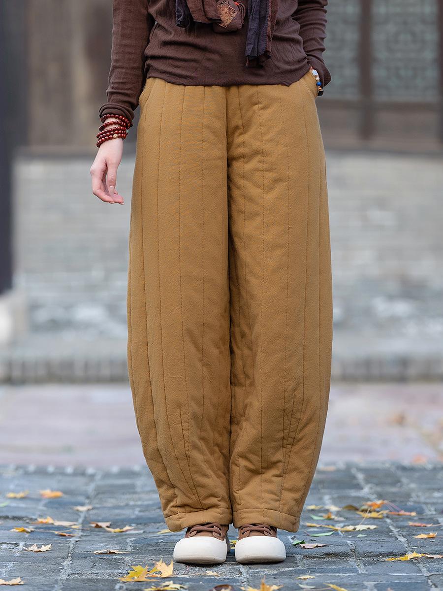 

Johnature Женские теплые прямые брюки с эластичной талией, однотонные брюки, зимние повседневные длинные брюки One Size жёлтый